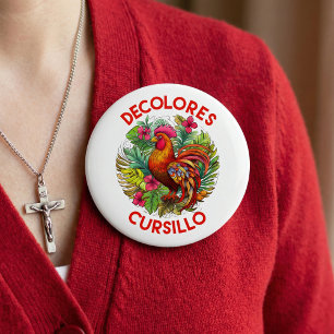 Badge Rond 10 Cm DeColores Cursillo Coq Monstera Feuilles Fleurs
