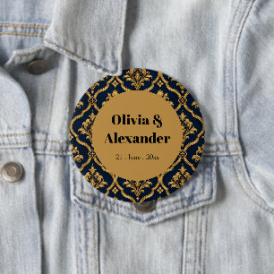 Badge Rond 10 Cm Design de motif vintage élégant en or et damas mar
