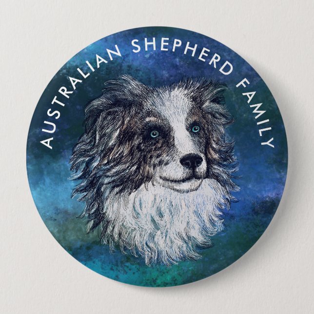 Badge Rond 10 Cm Dessin de berger australien (Devant)