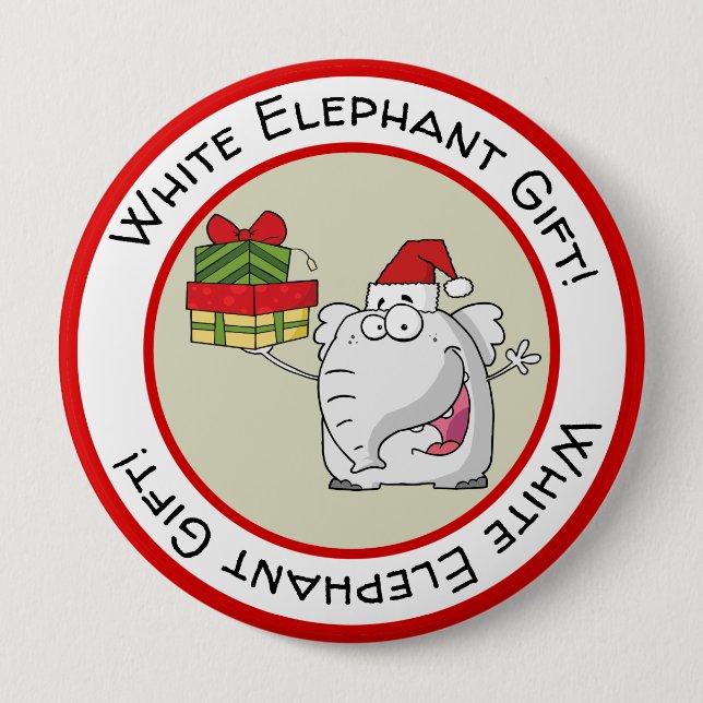 Badge Rond 10 Cm Dessin-dessin de l'éléphant blanc Santa Hat (Devant)