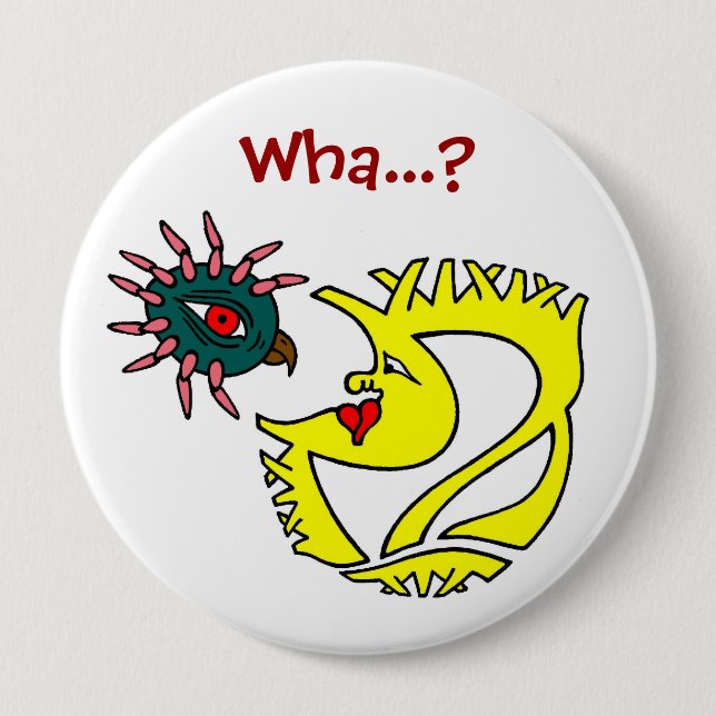 Badge Rond 10 Cm Deux créatures étranges et curieuses (Devant)