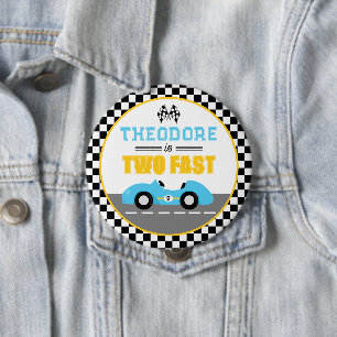 Badge Rond 10 Cm Deux Voiture de Course Rapide Cadeau pour 2ème Ann