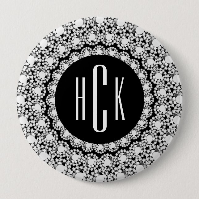 Badge Rond 10 Cm Diamants noir et blanc monogrammes Imprimer (Devant)