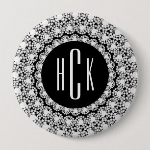 Badge Rond 10 Cm Diamants noir et blanc monogrammes Imprimer