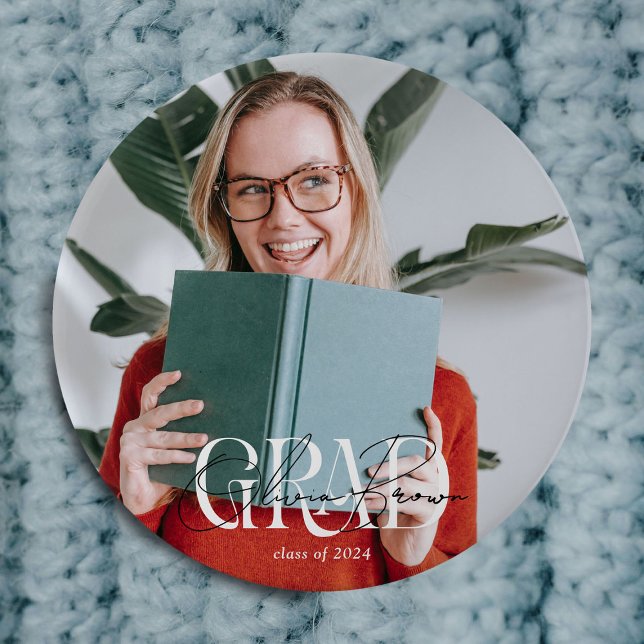 Badge Rond 10 Cm Diplômé moderne de la photo et de la signature (Créateur téléchargé)