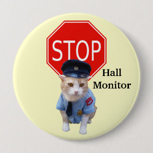 Badge Rond 10 Cm Dirigeant de chat/moniteur drôles de Hall