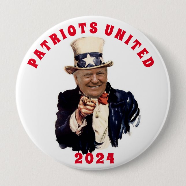 BADGE ROND 10 CM DONALD TRUMP 2020 PATRIOTS UNIS (Devant)