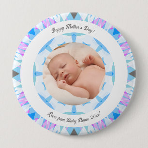 Badge Rond 10 Cm Doux Blue Pastels Personnalisé Fête des Mères Cade