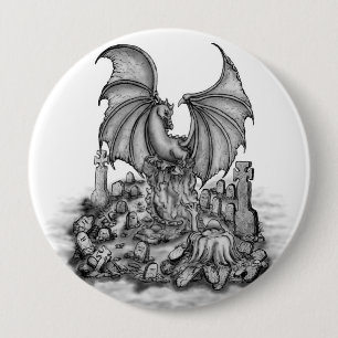 Badge Rond 10 Cm Dragon avec Zombie