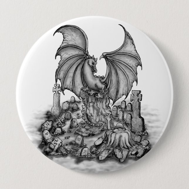 Badge Rond 10 Cm Dragon avec Zombie (Devant)