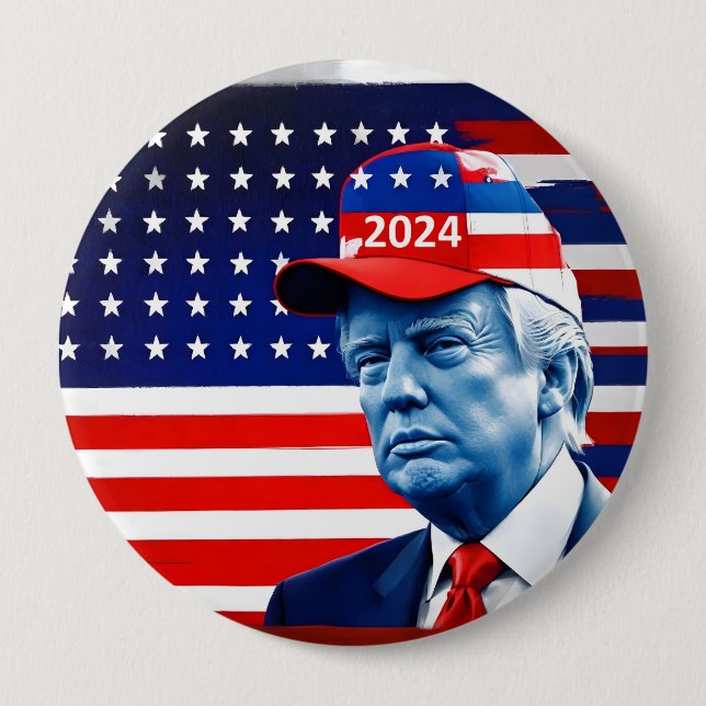 Badge Rond 10 Cm Drapeau américain Donald Trump 2024 (Devant)