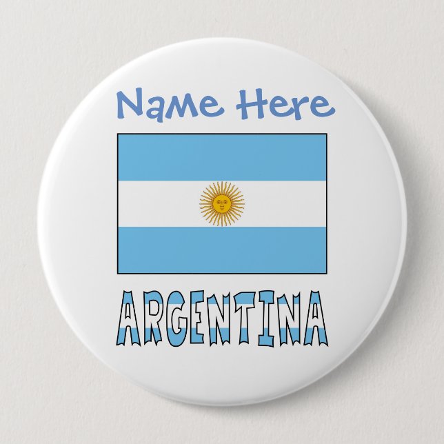 Badge Rond 10 Cm Drapeau argentin Argentine Personnalisation Bleu  (Devant)