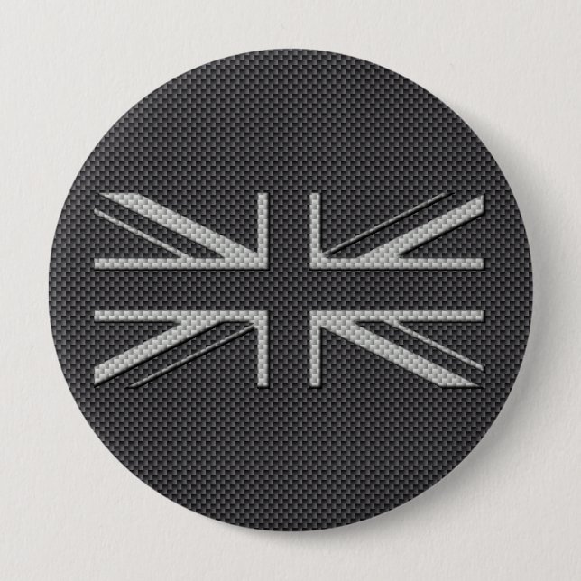 Badge Rond 10 Cm Drapeau BRITANNIQUE Union Jack de fibre noire et (Devant)