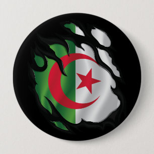 Badge Rond 10 Cm Drapeau déchiré de l'Algérie