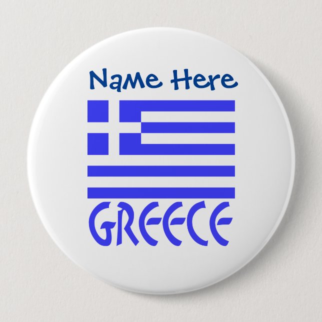 Badge Rond 10 Cm Drapeau grec Grèce Bleu Personnalisation  (Devant)