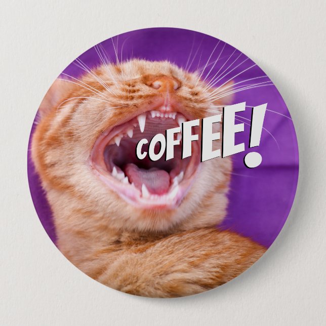 Badge Rond 10 Cm Drôle Caféine Aimant Café de chat (Devant)