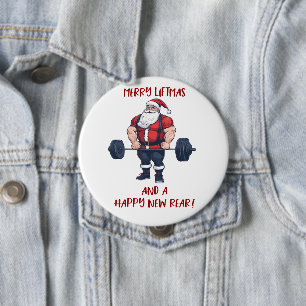 Badge Rond 10 Cm Drôle Fitness Noël Vies de Noël Barbell Père Noël