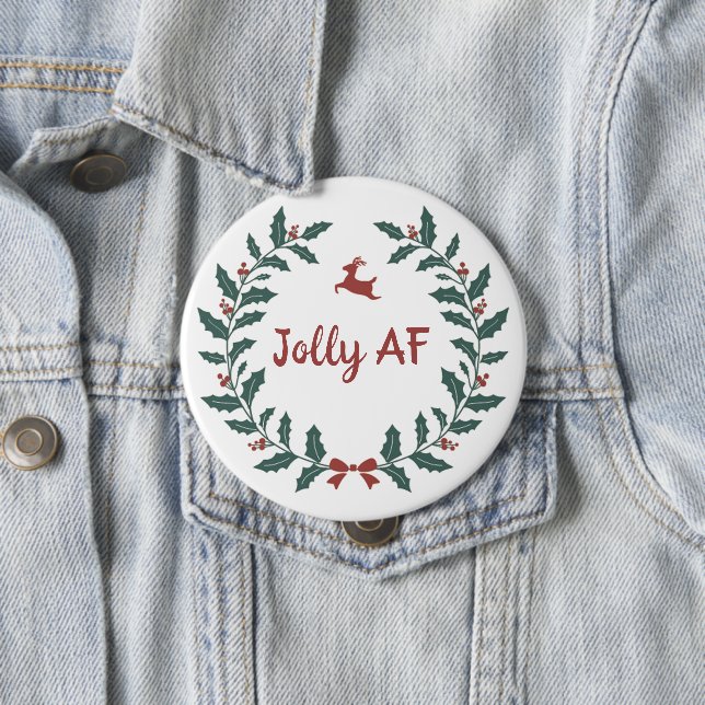 Badge Rond 10 Cm Drôle Jolly AF Noël Vacances Wreath (En situation)