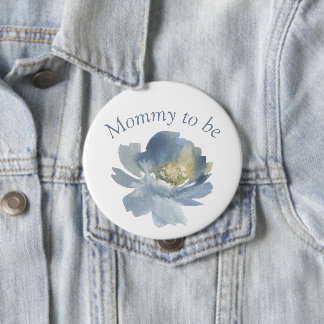 Badge Rond 10 Cm Dusty Blue Boho Floral Mommy to be 4"