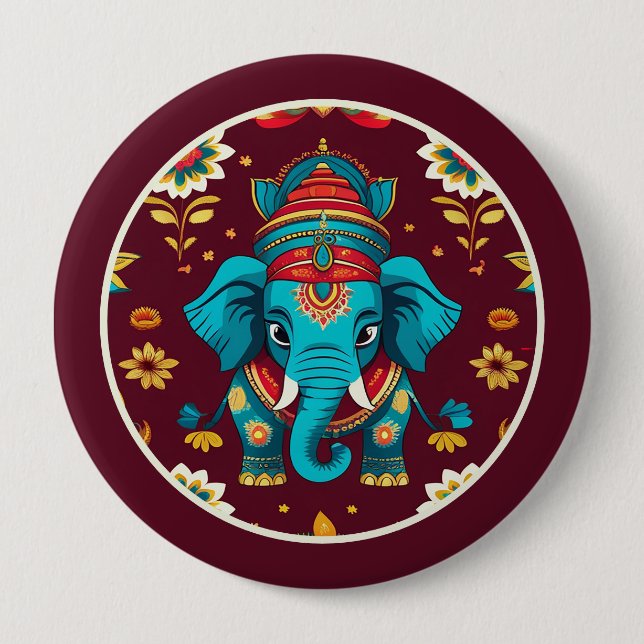 Badge Rond 10 Cm Échos de Ganesha, Diwali (Devant)