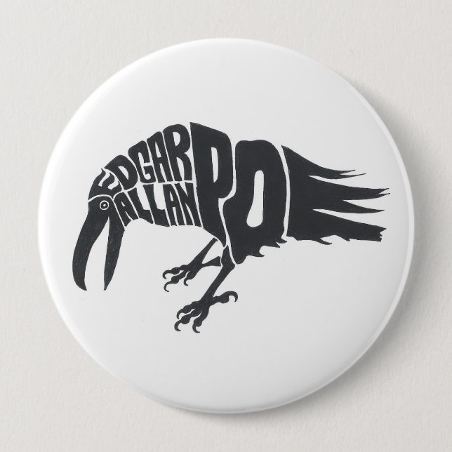 Badge Rond 10 Cm Edgar Allen Poe - Raven (Devant)