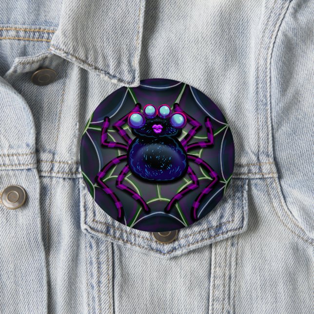 Badge Rond 10 Cm Éffrayant Spider Déplaisant (En situation)