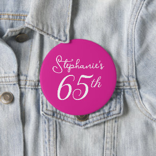 Badge Rond 10 Cm Élégant Monogramme rose 65e fête d'anniversaire