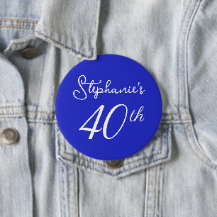 Badge Rond 10 Cm Elégant Royal Blue Monogramme 40e fête d'anniversa