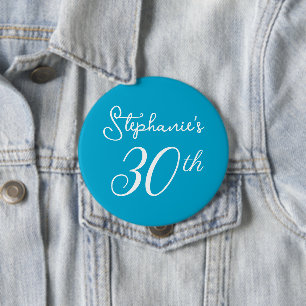 Badge Rond 10 Cm Elégante Aqua Blue Monogramme 30e fête d'anniversa
