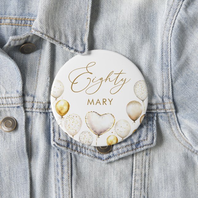 Badge Rond 10 Cm Elégante Gold Balloon 80e fête d'anniversaire (En situation)