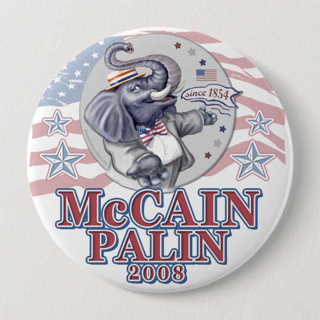 Badge Rond 10 Cm Éléphant de républicain de McCain Palin (Devant)