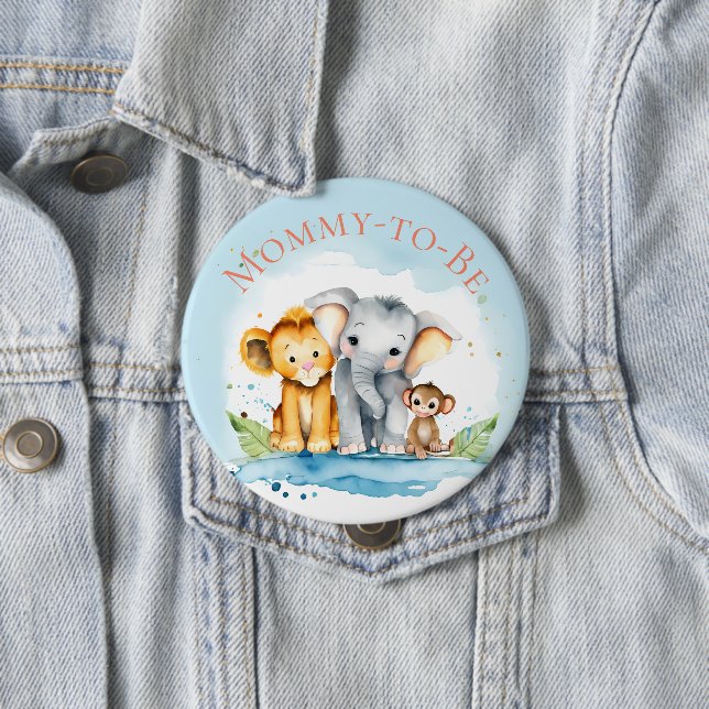 Badge Rond 10 Cm Eléphant mignon & Amis Baby shower de maman à être (En situation)