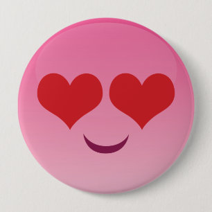 Badge Rond 10 Cm Émoji des yeux de coeur mou