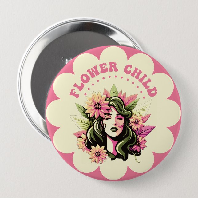 Badge Rond 10 Cm Enfant à fleurs (Devant & derrière)