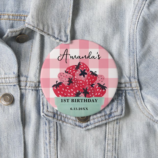 Badge Rond 10 Cm Épinette d'anniversaire du Berry - fraise (En situation)