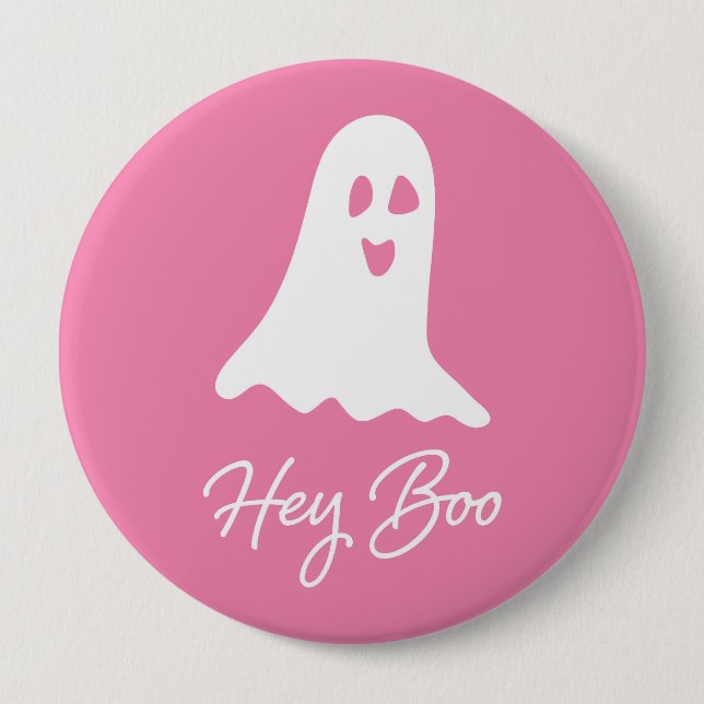 Badge Rond 10 Cm Épingle à boutons rose et blanc Halloween Ghost Bo (Devant)