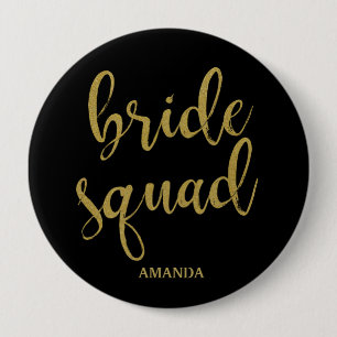 Badge Rond 10 Cm Équipe de mariée calligraphie élégante paillettes 