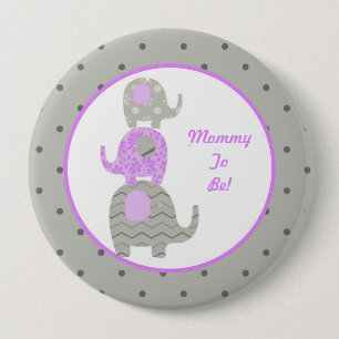 Badge Rond 10 Cm Et gris maman personnalisée par éléphant pourpr
