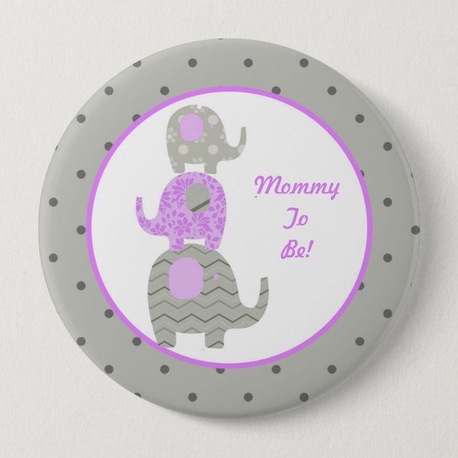 Badge Rond 10 Cm Et gris maman personnalisée par éléphant pourpre à (Devant)