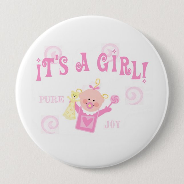 Badge Rond 10 Cm Faire-part de bouton de bébé de fille (Devant)