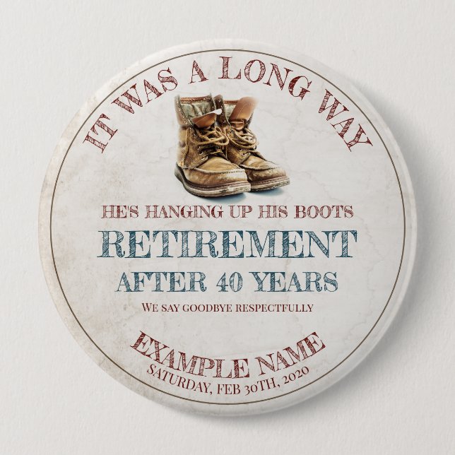 Badge Rond 10 Cm Faire-part de retraite avec vieilles éperons (Devant)