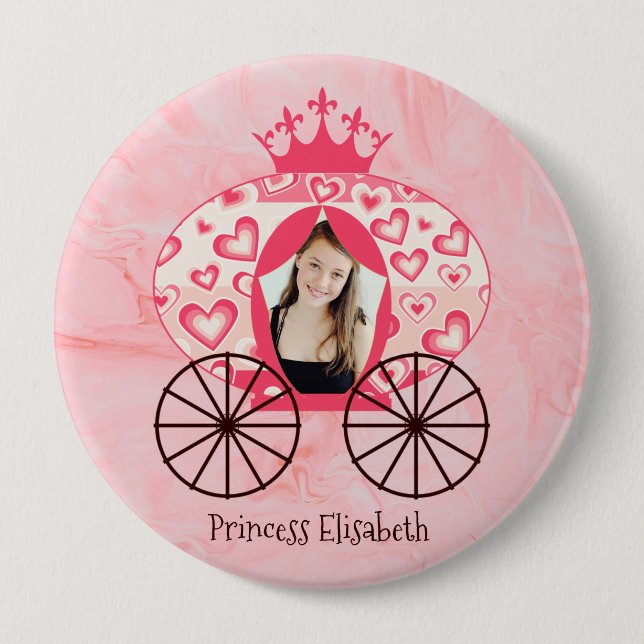 Badge Rond 10 Cm Fairytale Royal Princess Carriage Girl Anniversair (Devant)