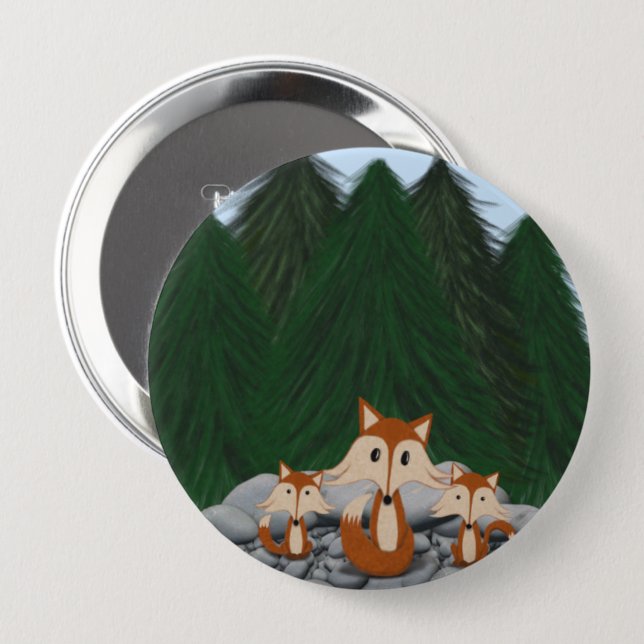 Badge Rond 10 Cm Famille adorable de renards (Devant & derrière)