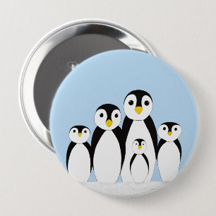 Badge Rond 10 Cm Famille Pingouin mignonne