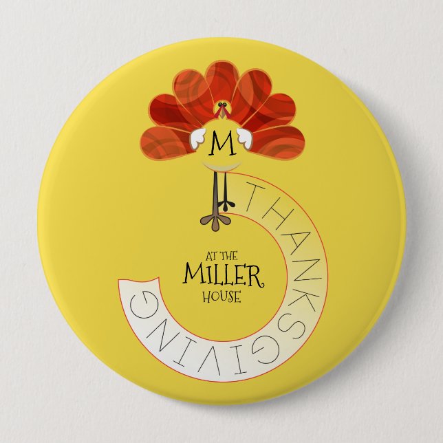 Badge Rond 10 Cm Famille Thankesgiving Turquie (Devant)