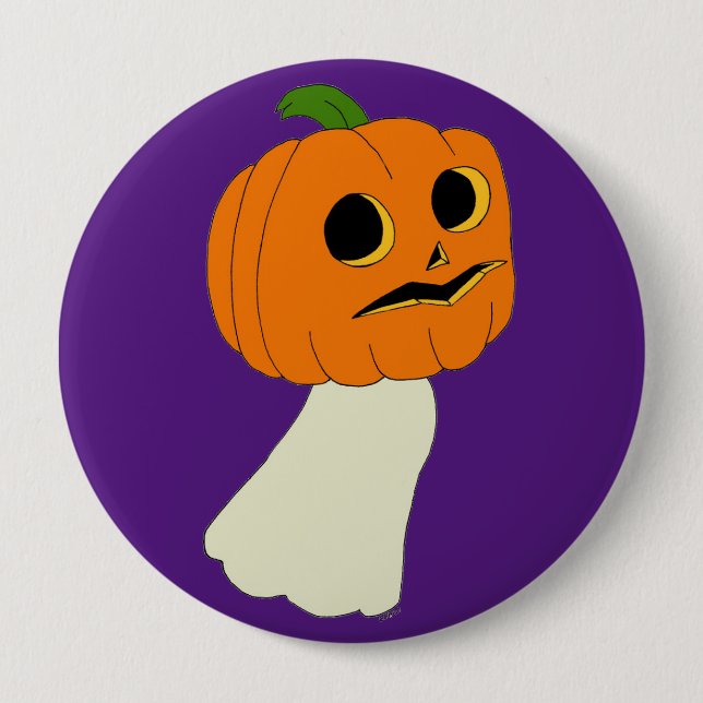 Badge Rond 10 Cm fantôme de la tête citrouille (Devant)