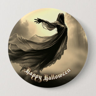 Badge Rond 10 Cm Fantôme Féminin Noir dans un Paysage Infernale - H