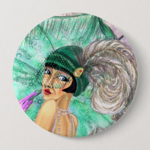 Badge Rond 10 Cm Fashion Umbrella Lady Button - Style Vintage