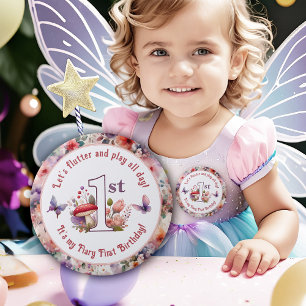 Badge Rond 10 Cm Fée Premier Anniversaire Fairycore Fille d'anniver