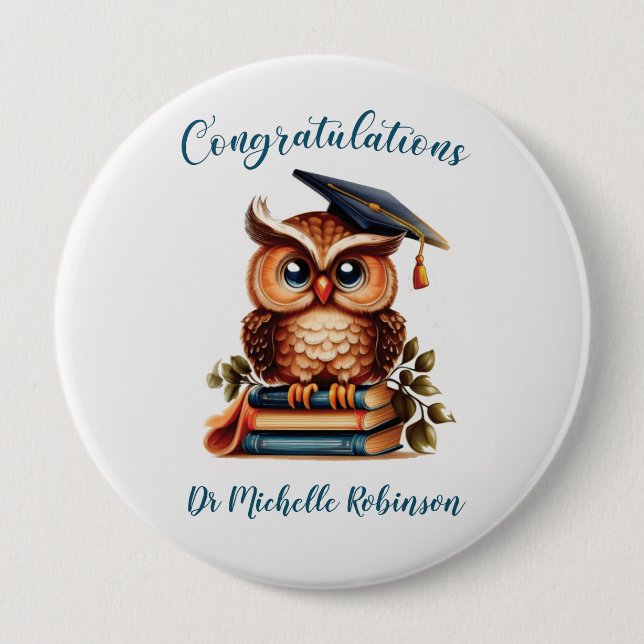 Badge Rond 10 Cm Félicitations pour la graduation de Wise Owl (Devant)